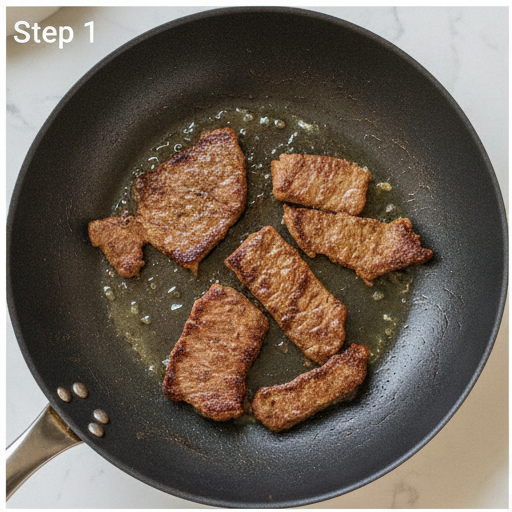 Searing beef for stir fry vegetables - step 1