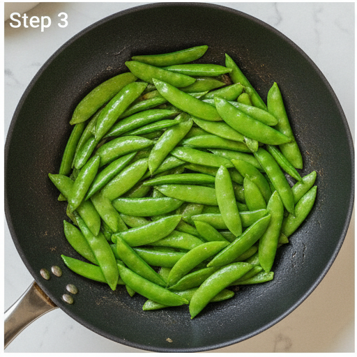 Adding snap peas to stir fry vegetables - step 3