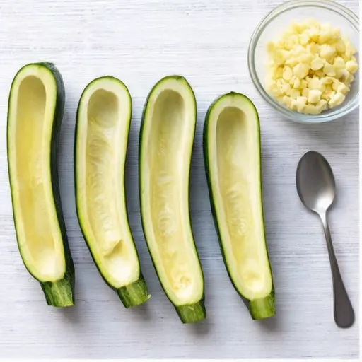 Step 1: Halving and hollowing zucchini