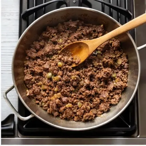 Step 2: Browning ground beef with onion and garlic