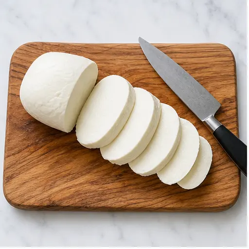 Step 1: Slicing the fresh mozzarella ball