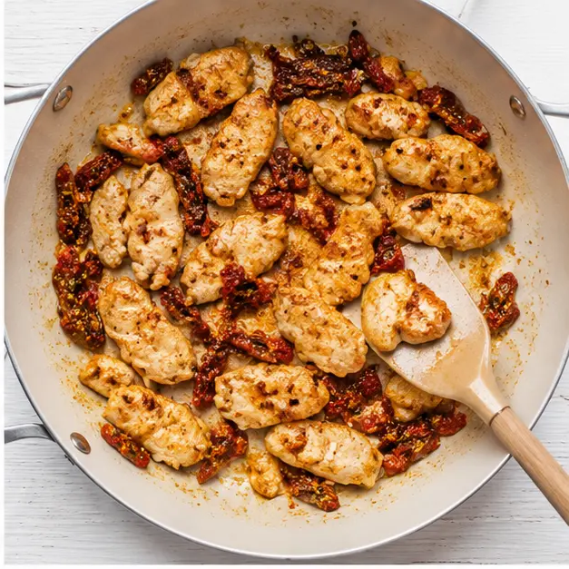Step 2: Browning chicken fillet pieces in the skillet