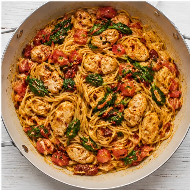 Step 4: Tossing cooked spaghetti with everything