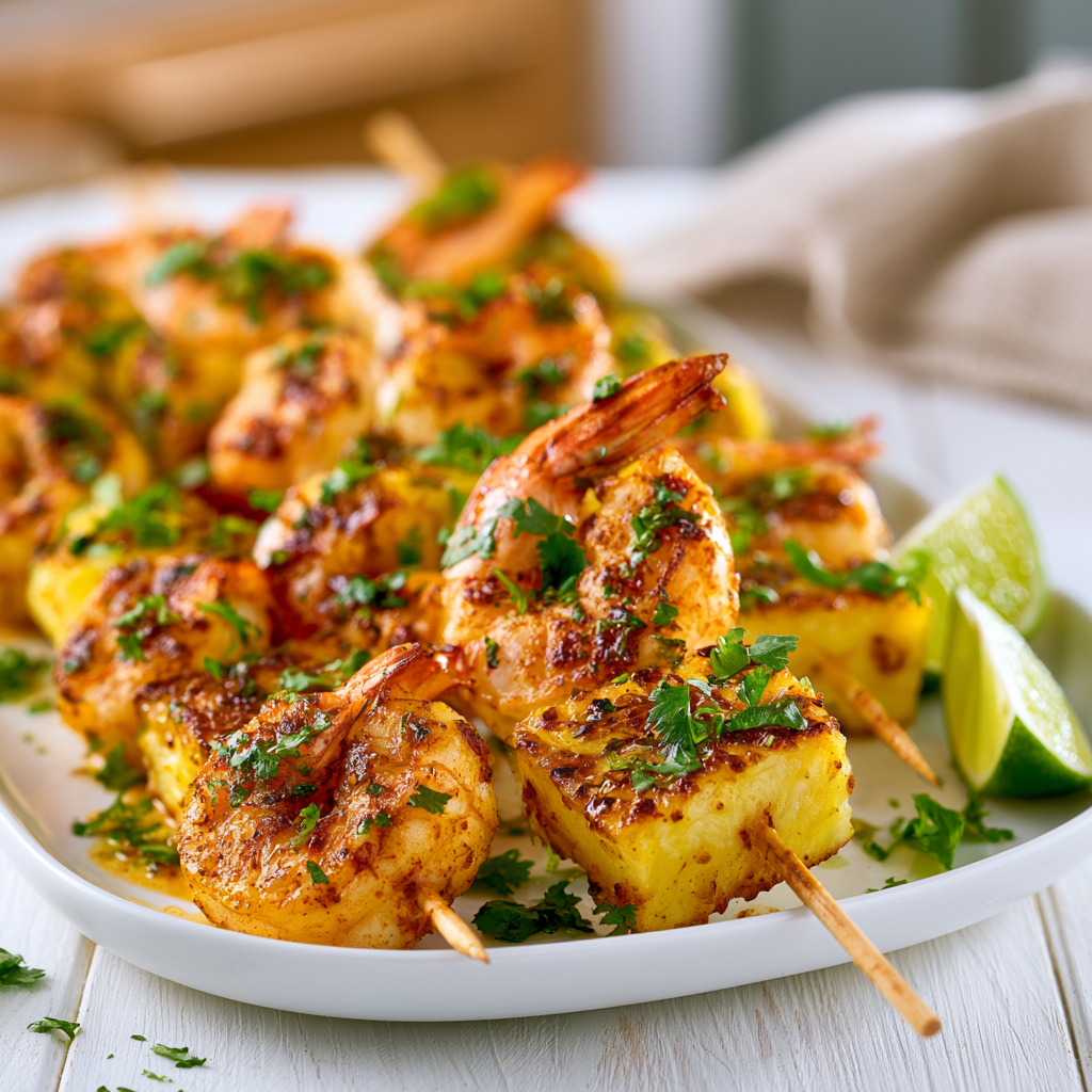 sweet and spicy pineapple shrimp skewers - final presentation