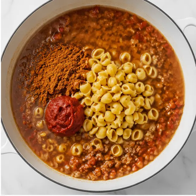 Step 2: Adding pasta and liquids