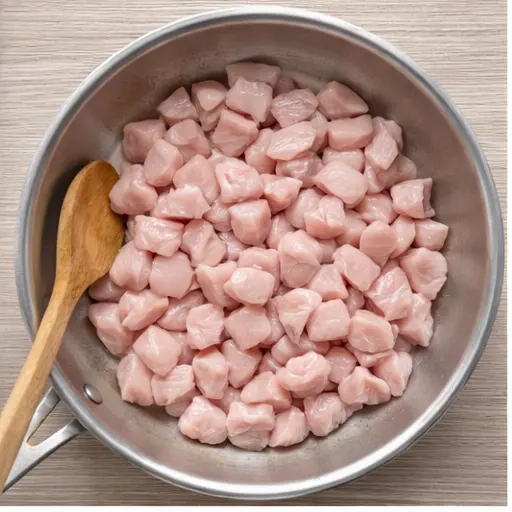 Step 1: Searing cubed chicken fillets