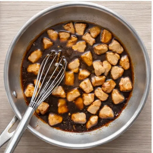 Step 3: Adding the teriyaki sauce to the pan