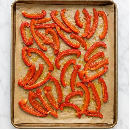 Step 1: Roasting sliced bell peppers