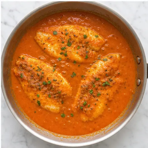 Step 4: Simmering tilapia in sauce