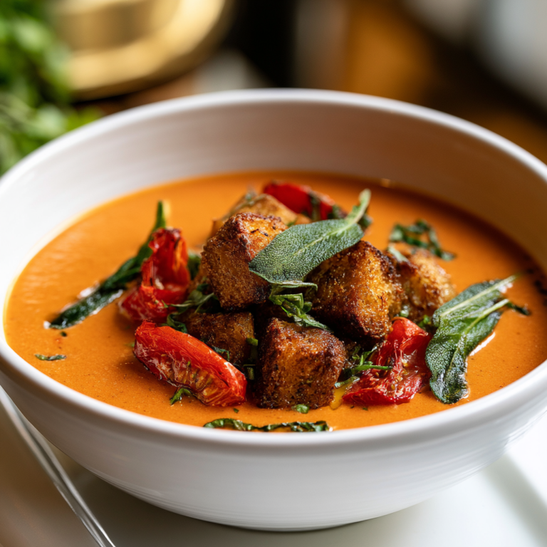 tomato soup with croutons - final presentation