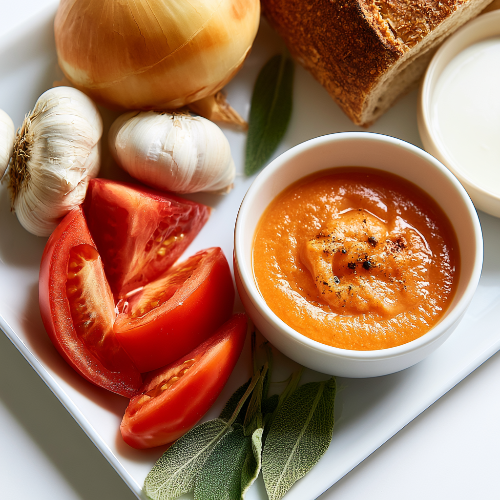 tomato soup with croutons - main ingredients