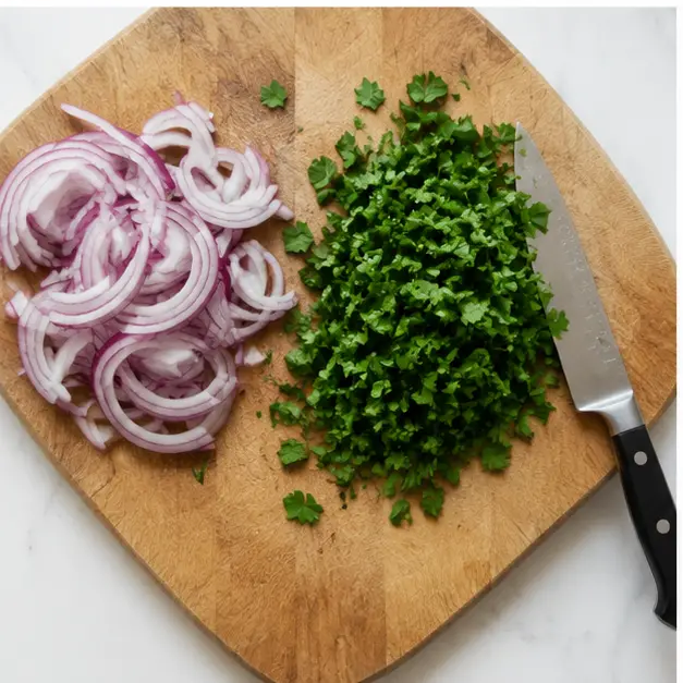 Step 3: Slice the red onion and chop the parsley