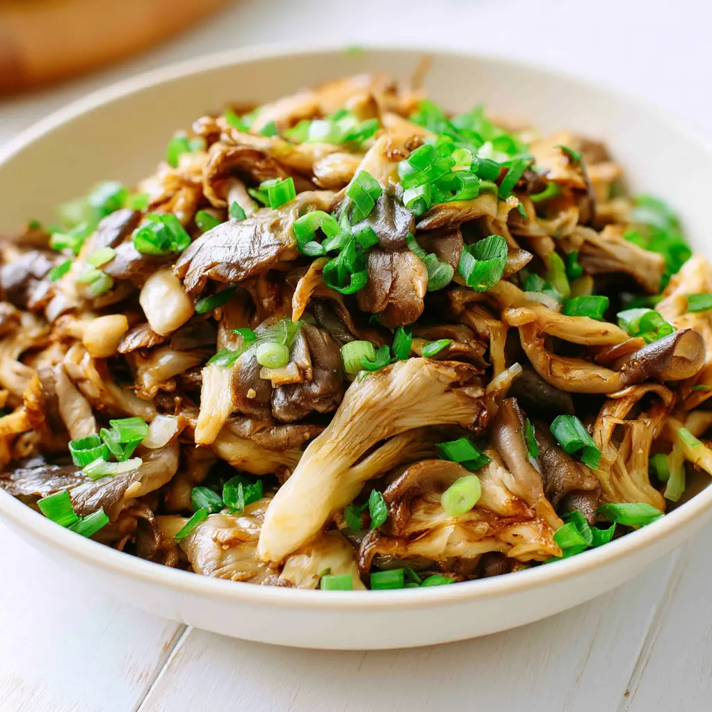 asian sauteed oyster mushrooms - final presentation