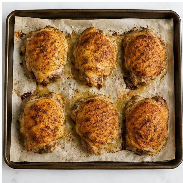 Step 4: Pulling golden crispy baked chicken from the oven