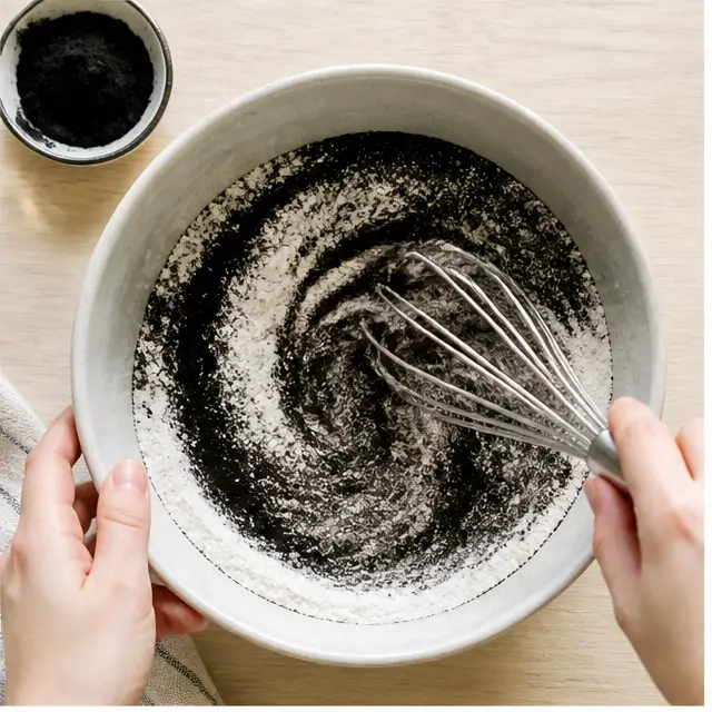 Whisk the dry ingredients with black cocoa