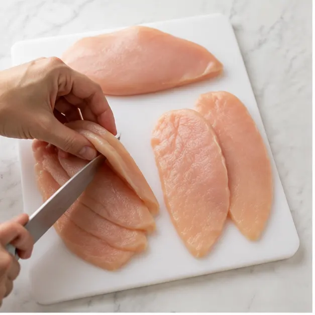 Step 1: Slicing chicken cutlets thin