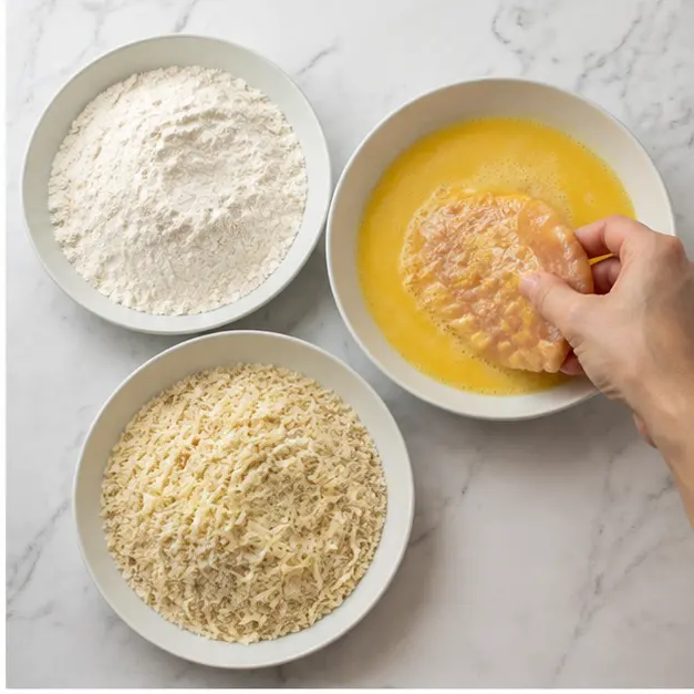 Step 2: Dredging through flour, egg, and panko