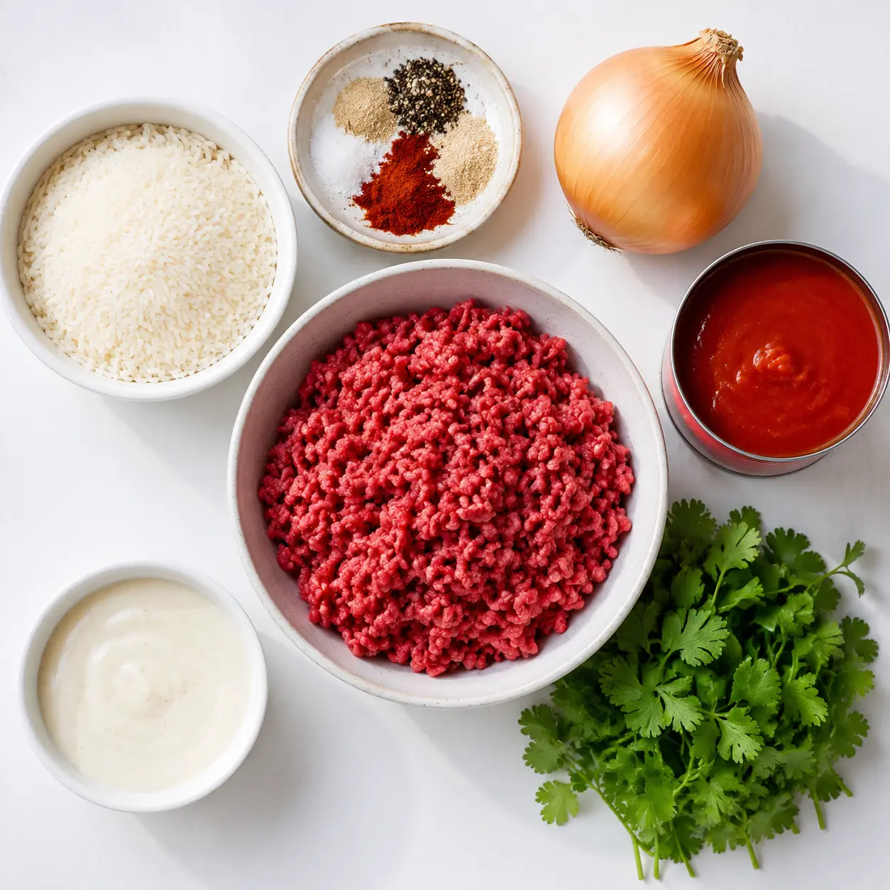 cheesy beef and rice skillet - main ingredients