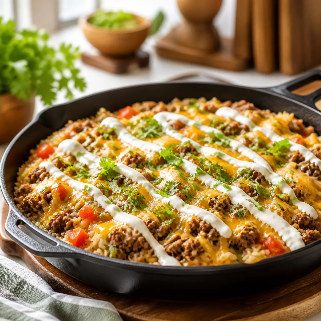 cheesy beef and rice skillet - final presentation