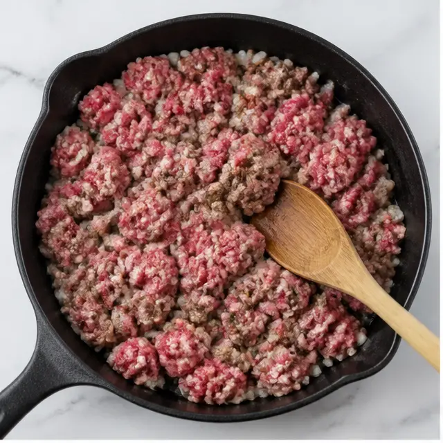 Step 1: Browning the ground beef and onion