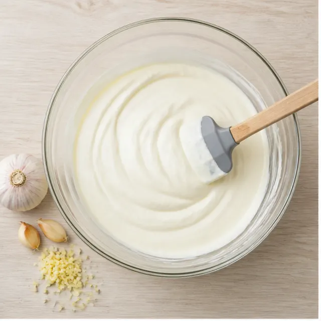 Stirring the yogurt and cream cheese into a smooth base