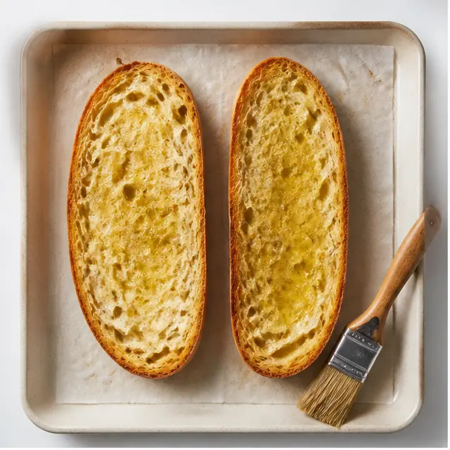 Step 1: Slicing and toasting the sourdough bread halves