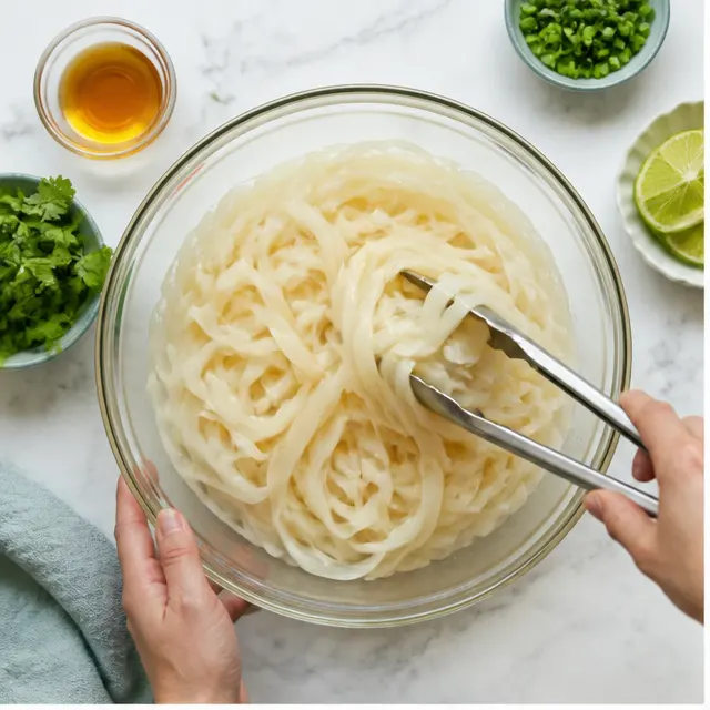 Step 1: Tossing noodles with oil