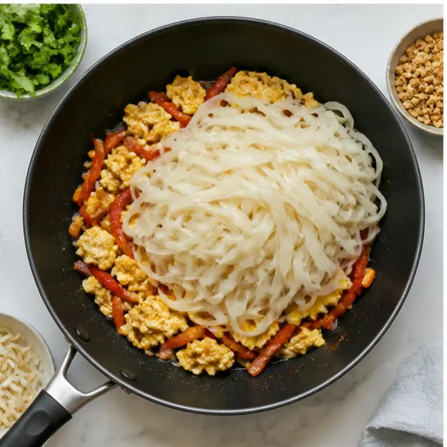 Step 3: Scrambling eggs with noodles