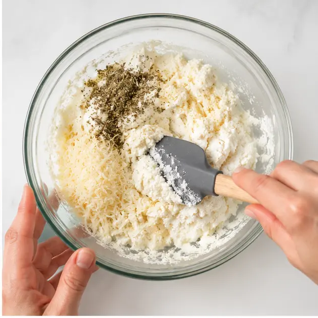 Step 2: Mixing the creamy ricotta filling.