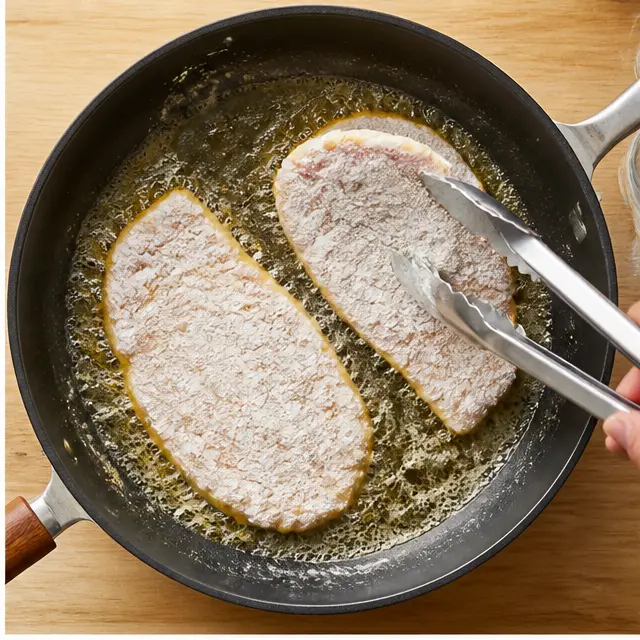 Step 2: Sear the flour-dredged fillets until golden brown