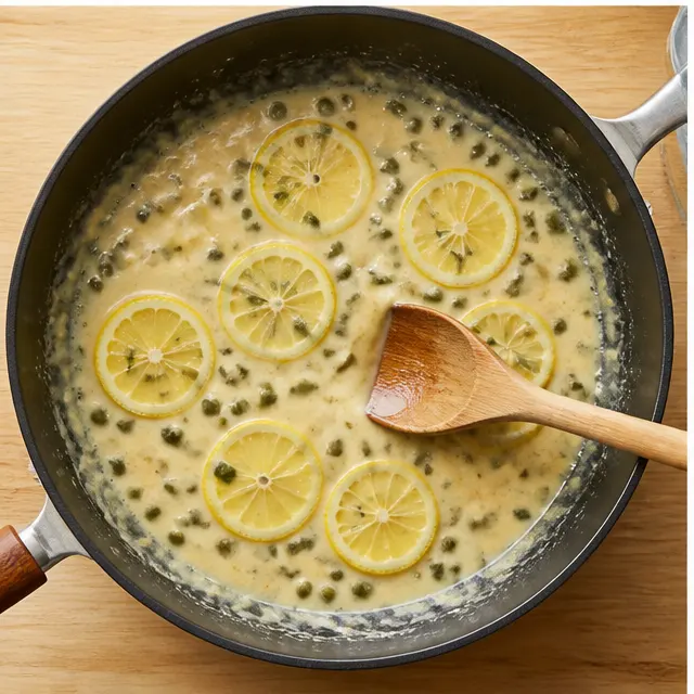 Step 3: Simmer the creamy Meyer lemon caper sauce