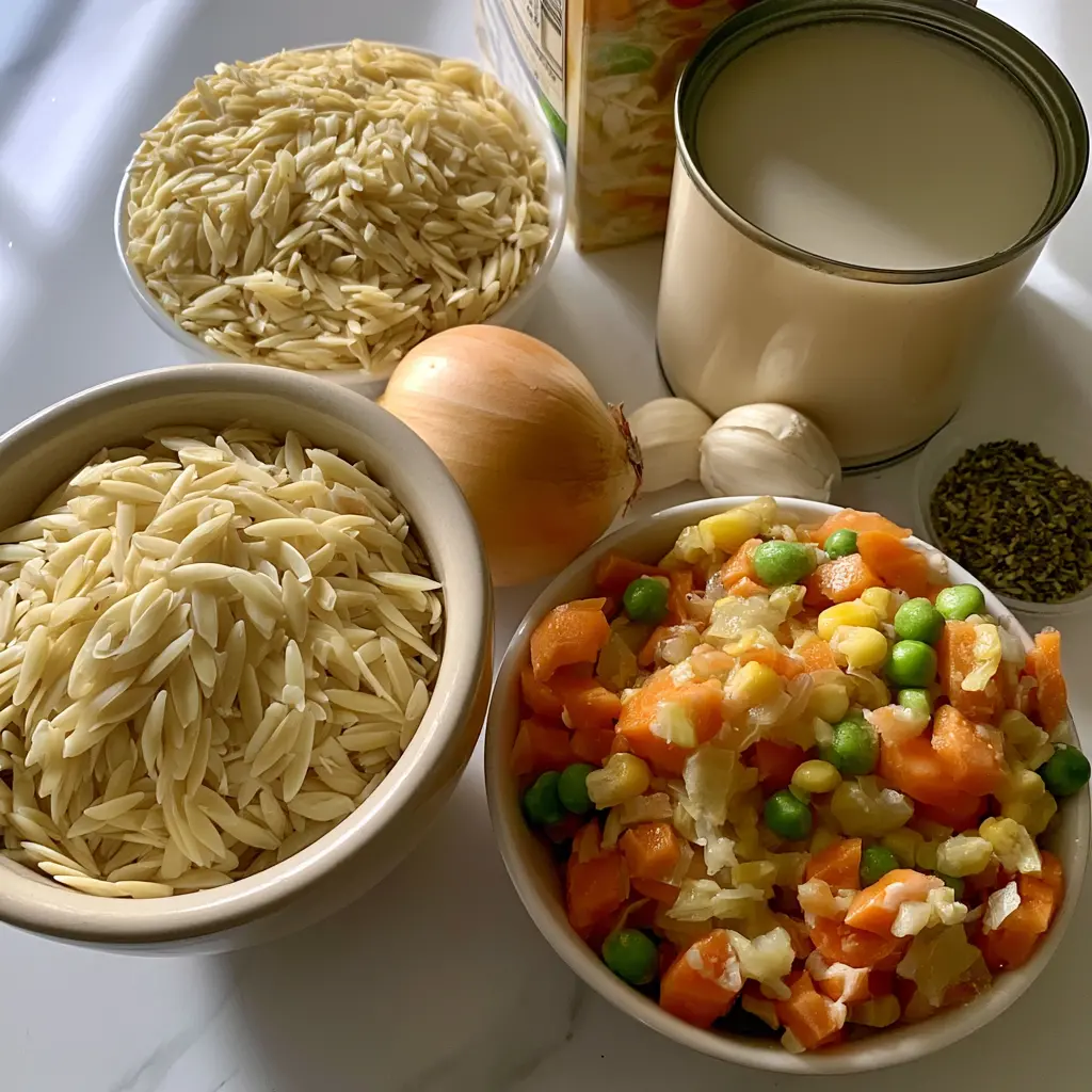 chicken pot pie orzo - main ingredients