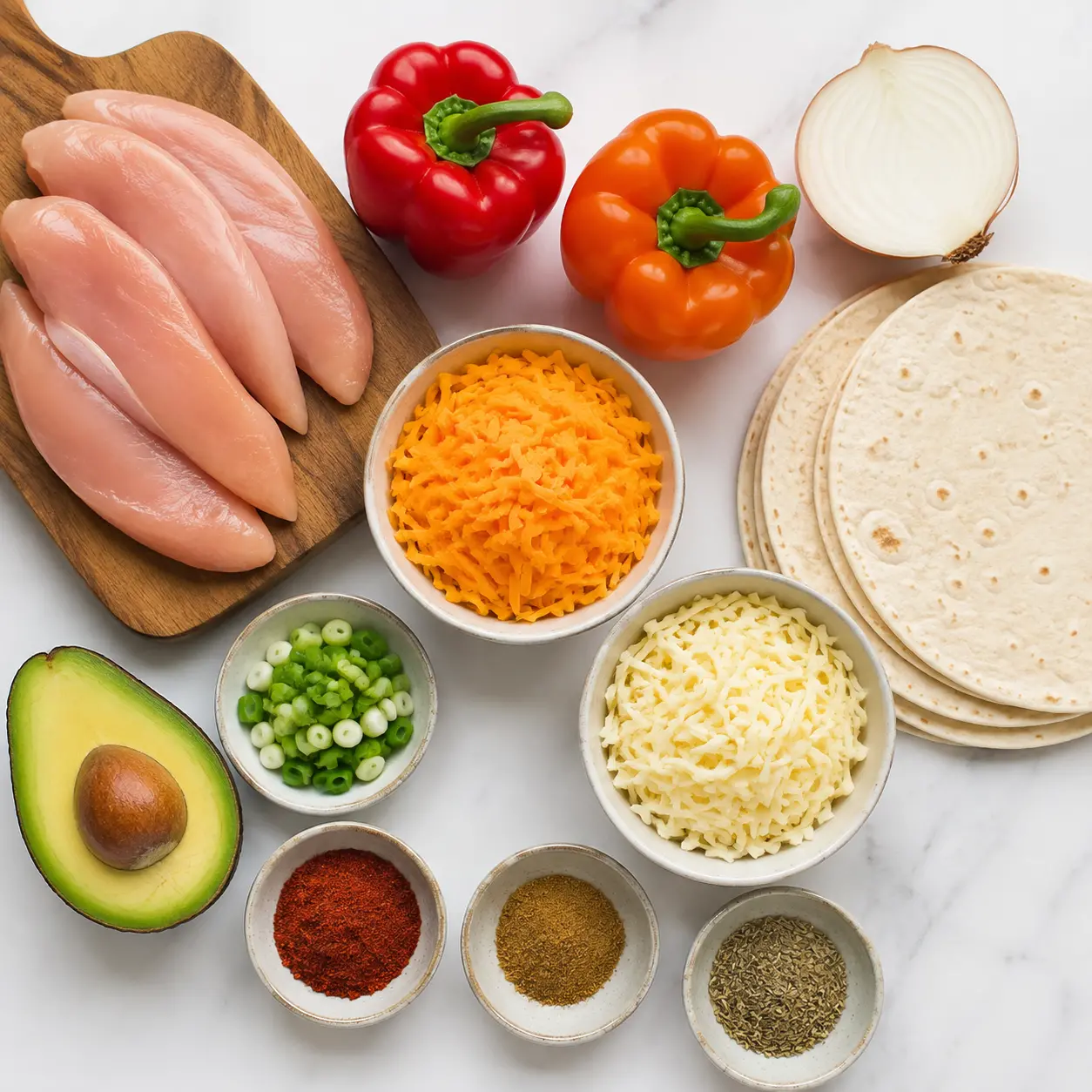 chicken quesadillas - main ingredients