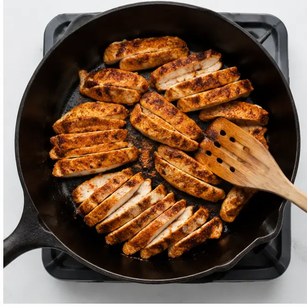 Step 2: Cook seasoned chicken fillet slices until golden and cooked through, about 8 minutes