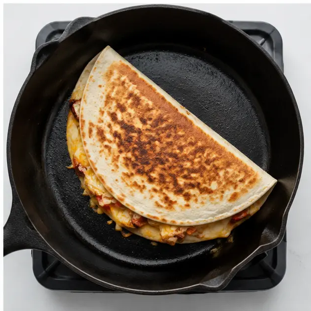 Step 4: Pan-fry the folded quesadilla until crispy golden brown, about 3 minutes per side