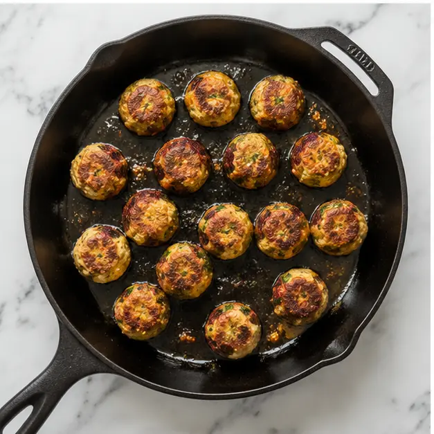 Step 3: Pan-sear meatballs in olive oil until golden
