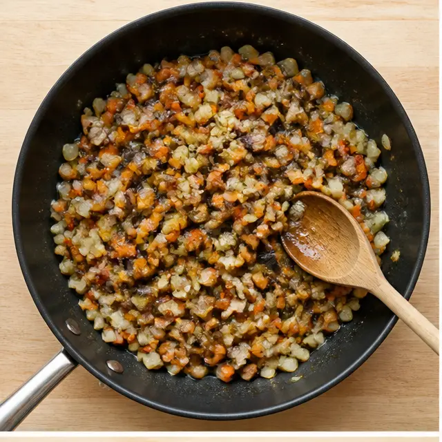 Step 1: Sauté onion, garlic, carrot, and cremini mushrooms until tender