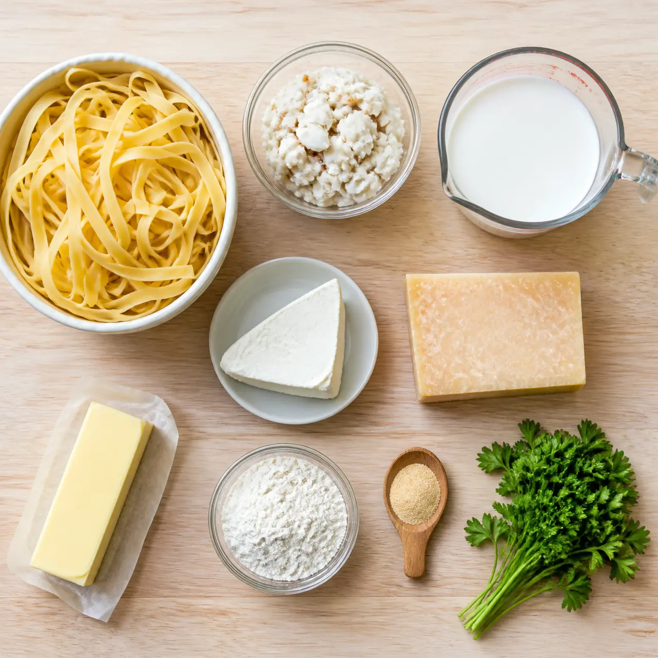 crab fettuccine alfredo - main ingredients