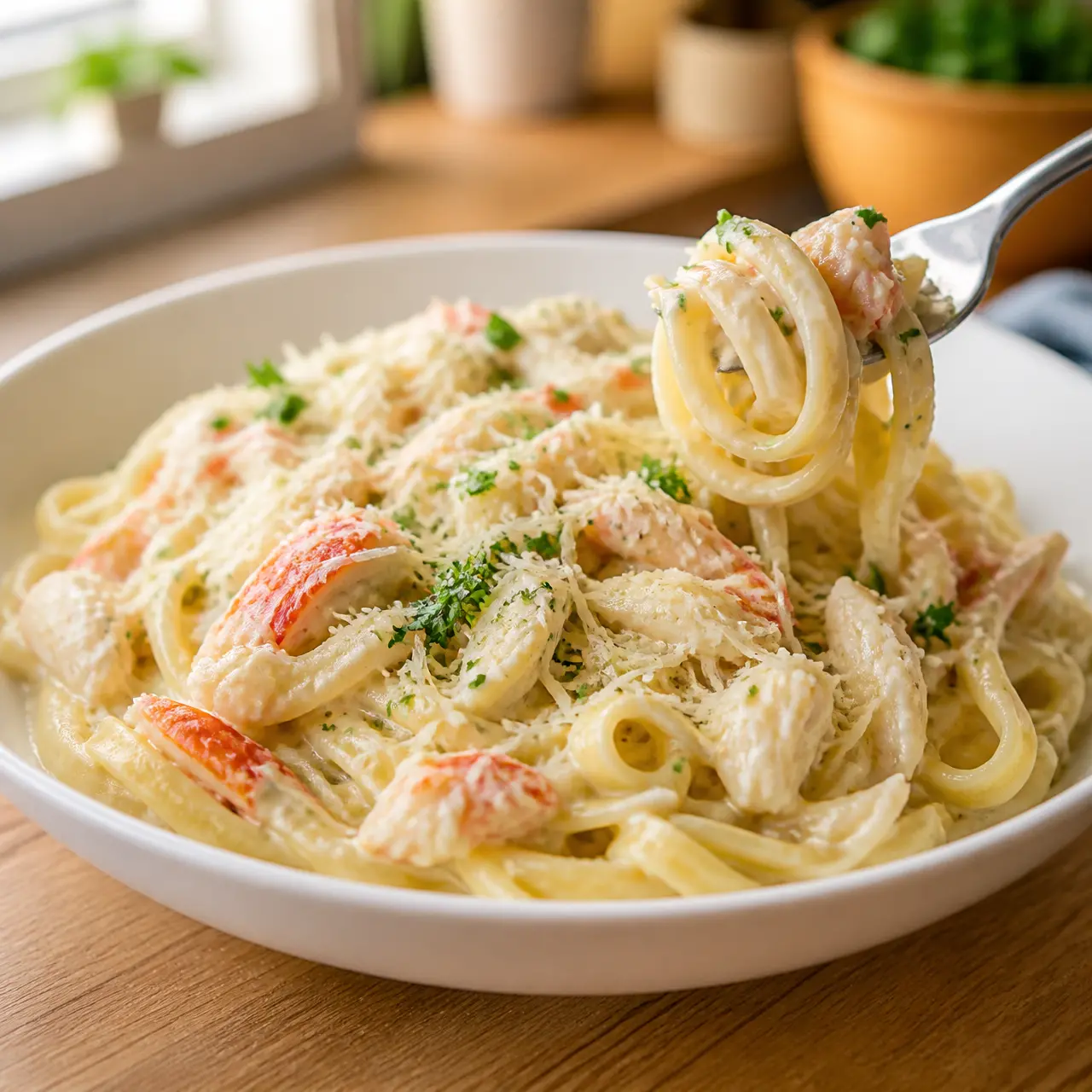 crab fettuccine alfredo - final presentation