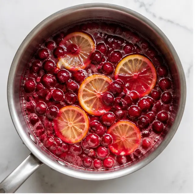 Step 1: Simmering cranberries until they burst