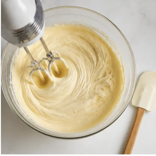 Beating the cream cheese filling until smooth