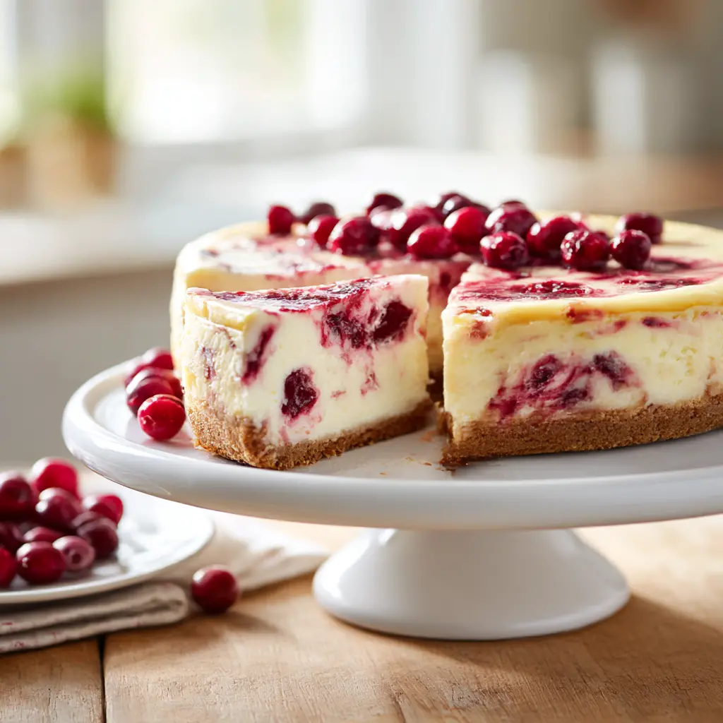 cranberry swirl cheesecake - final presentation