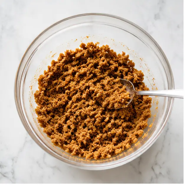 Step 1: Mixing gingersnap crumbs with butter