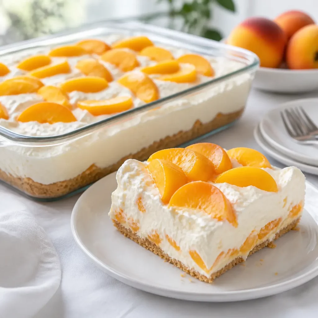 creamy cold peach dessert 180787214