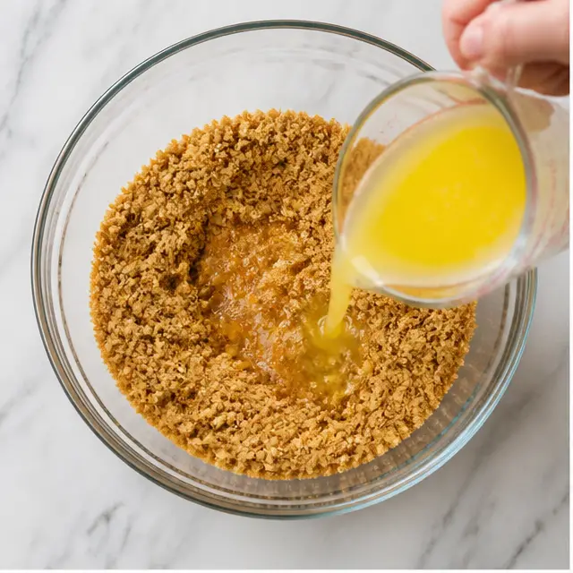 Step 1: Mix graham cracker crumbs with melted butter