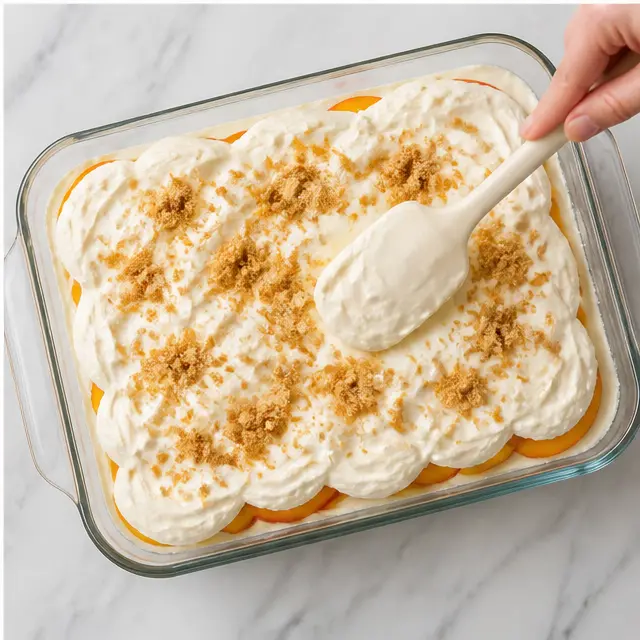 Step 4: Spread top cream layer and sprinkle crumbs