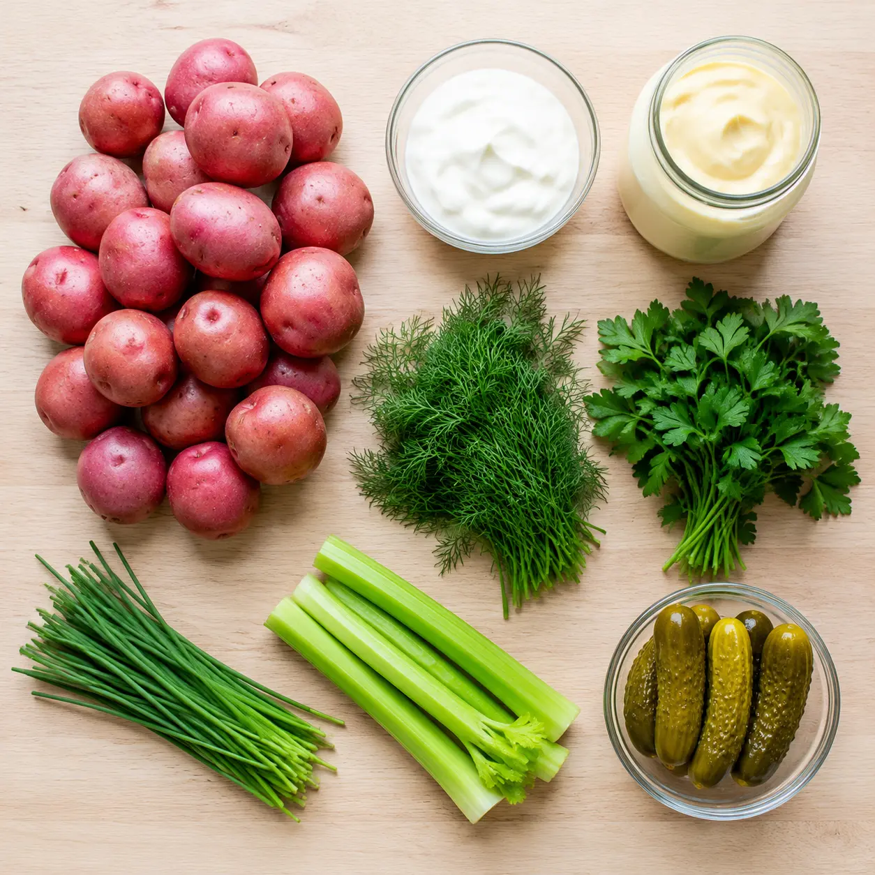 creamy red potato salad - main ingredients