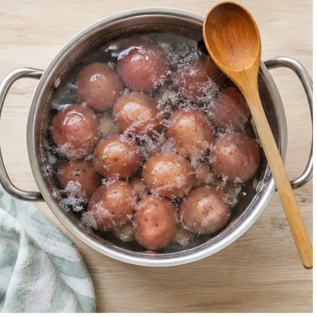 Boiling red potatoes in salted water