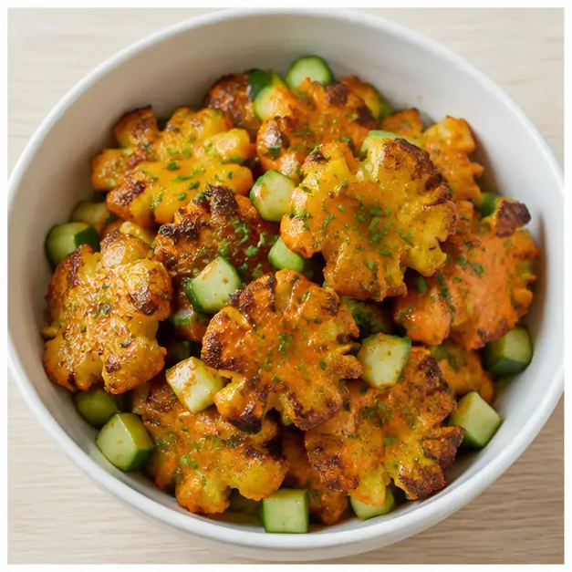 Toss crispy potatoes with cucumber and chives