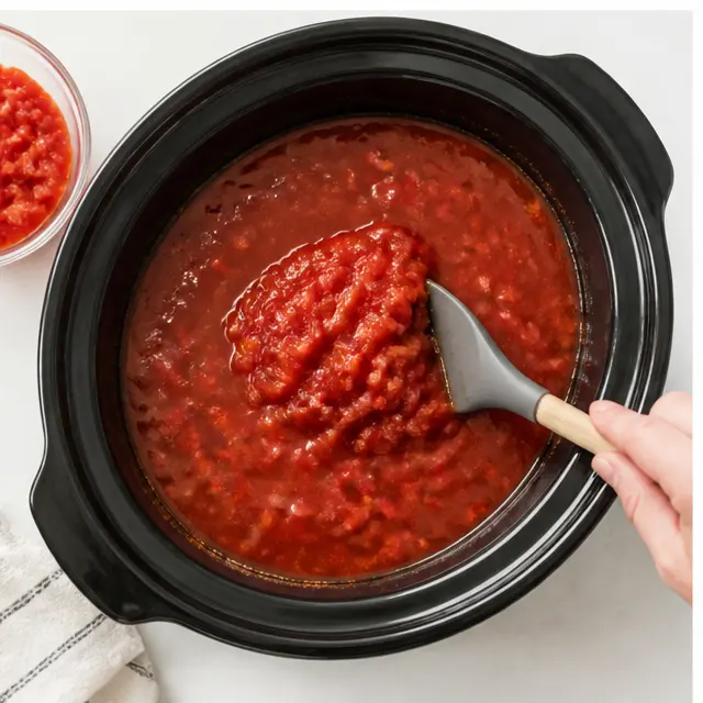 Stirring in the tomato broth